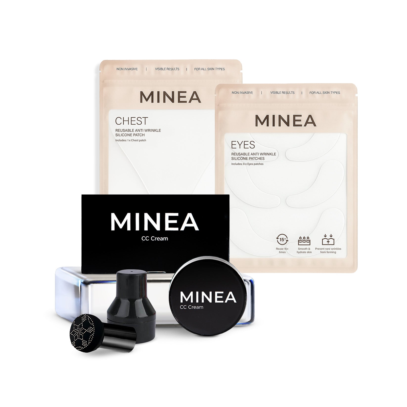 石井佳苗　natural basic クッション　CASICA Rinkinys: Minea CC kremas SPF 20 + Silikoniniai pleistrai nuo raukšlių